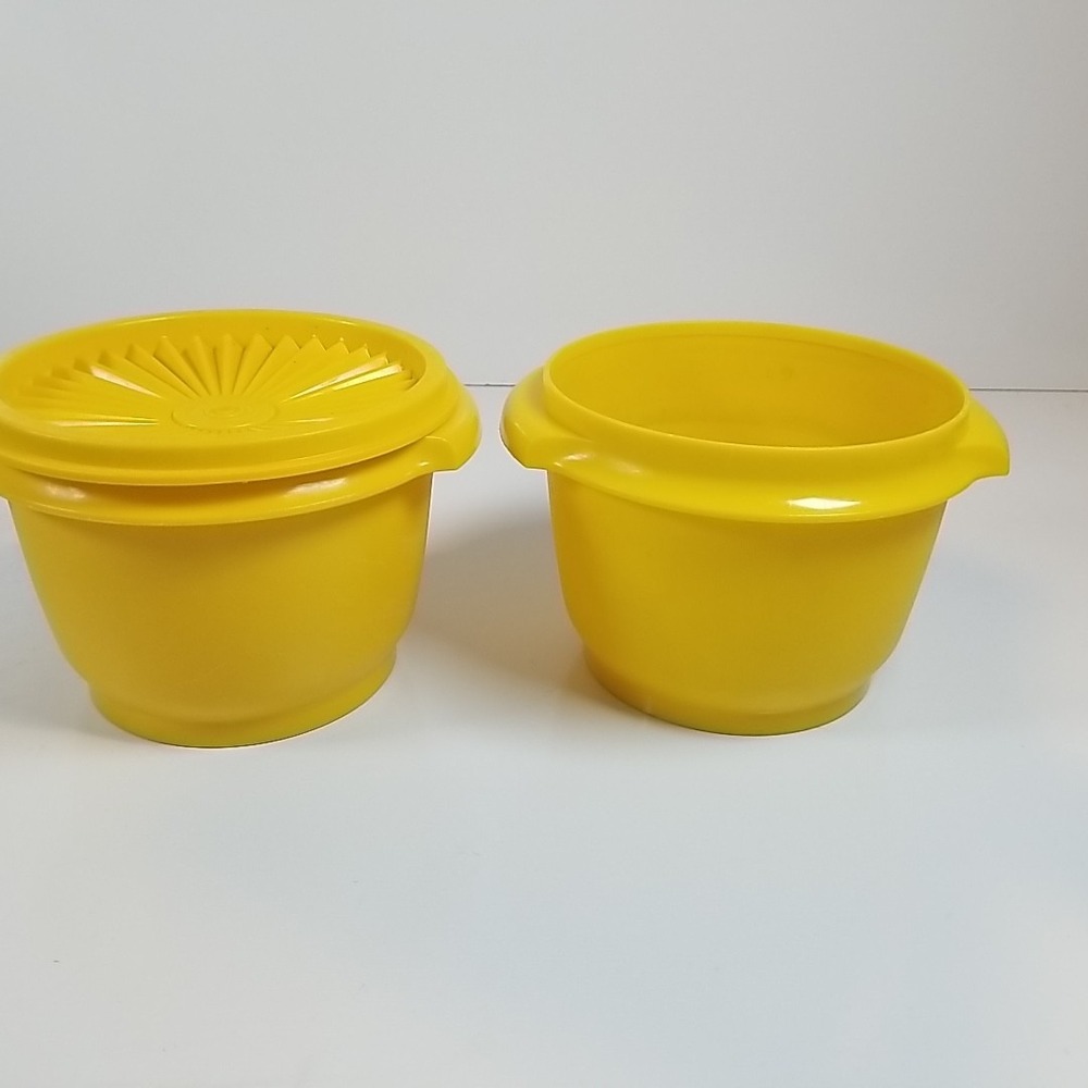 Vintage Small Tupperware Bowls LOT Of 2 Yellow W/ Lid Yellow W/O Lid